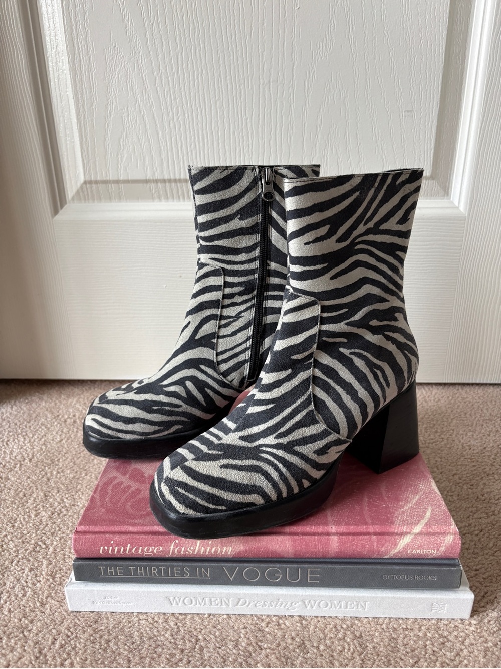 L’Intervalle Zebra Print Block Heel Ankle Boots